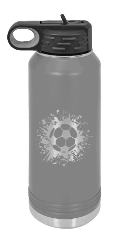 Soccer - 32oz Water Bottle Laser Engraved- Dark Grey