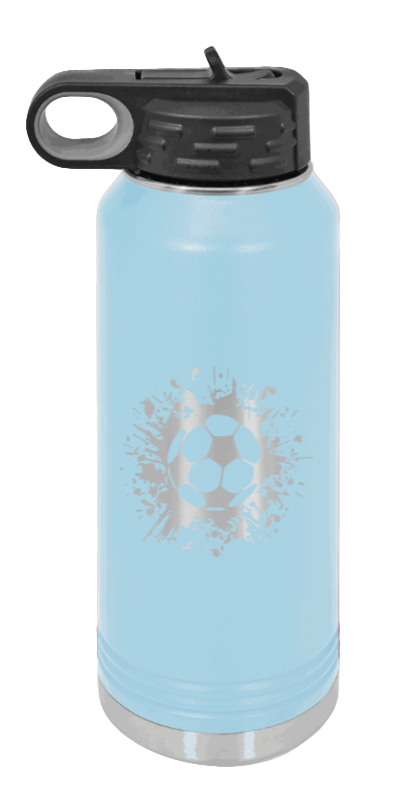 Soccer - 32oz Water Bottle Laser Engraved- Light Blue