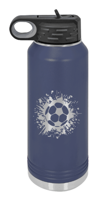Soccer - 32oz Water Bottle Laser Engraved- Navy