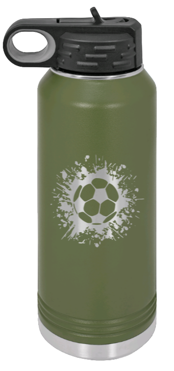 Soccer - 32oz Water Bottle Laser Engraved- Olive