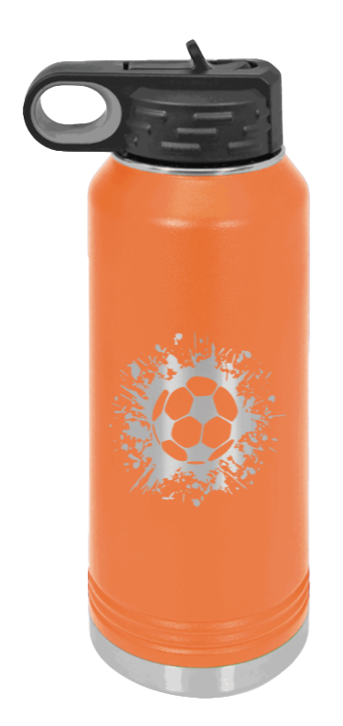Soccer - 32oz Water Bottle Laser Engraved- Orange