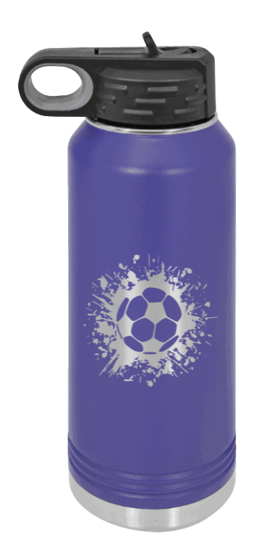 Soccer - 32oz Water Bottle Laser Engraved- Purple