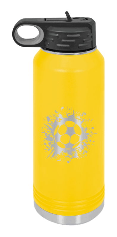 Soccer - 32oz Water Bottle Laser Engraved- Yellow