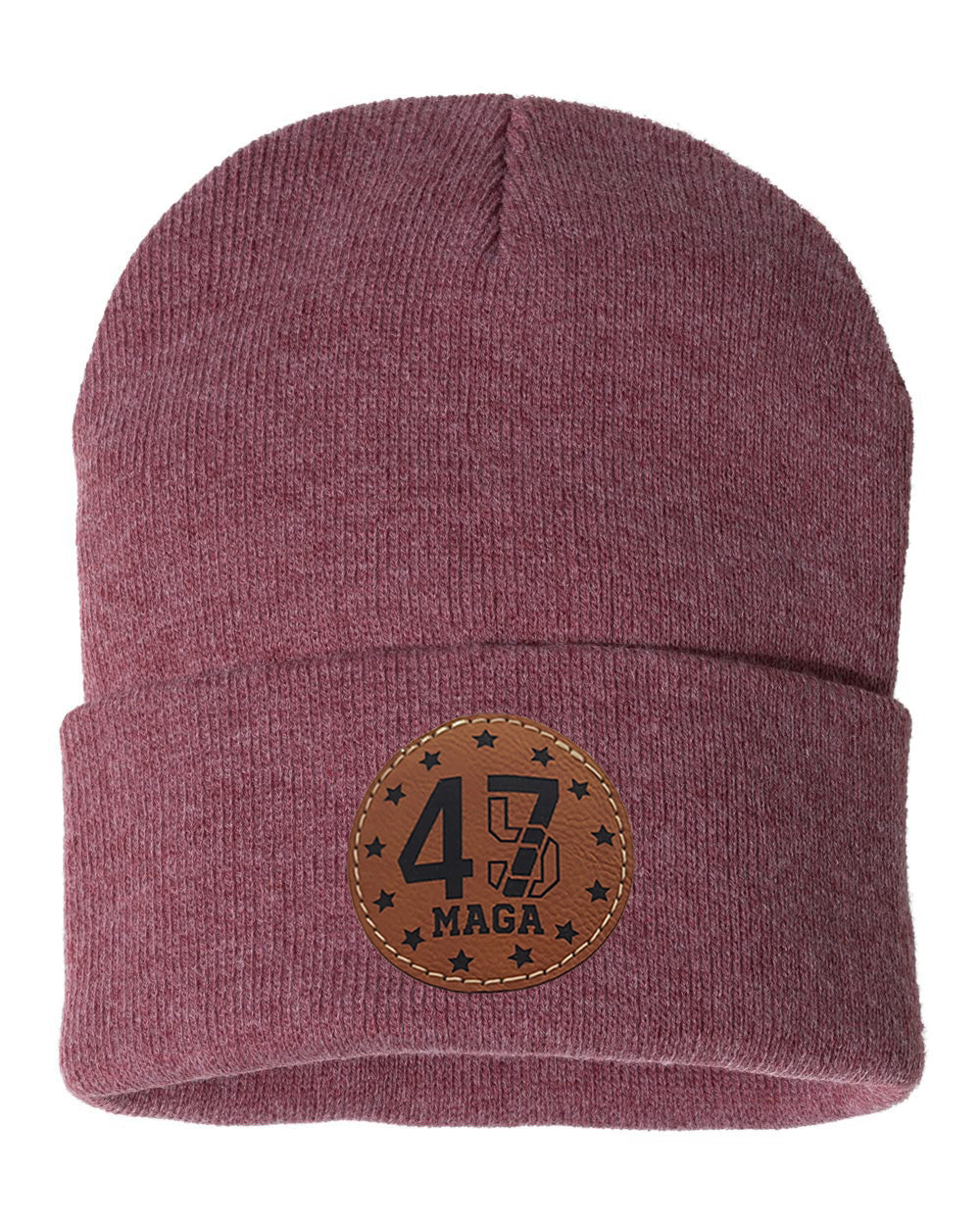 Trump 45 47  Leather Patch Beanie