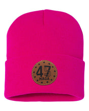 Load image into Gallery viewer, Trump 45 47  Leather Patch Beanie
