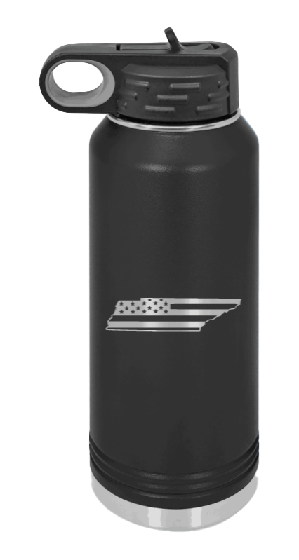 Tennessee Flag - 32oz Water Bottle Laser Engraved- Black