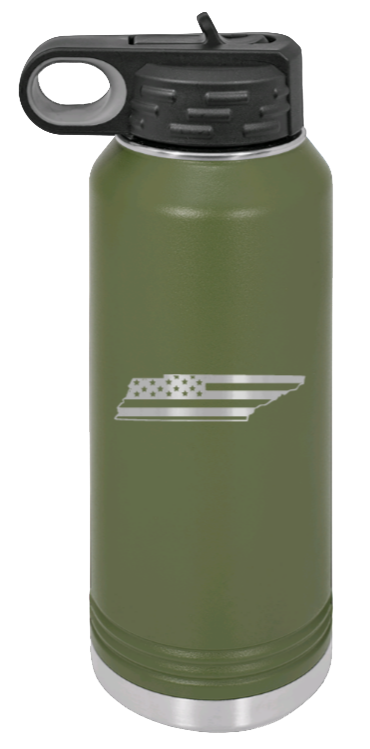 Tennessee Flag - 32oz Water Bottle Laser Engraved- Olive
