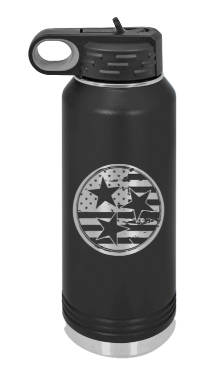 Tennessee Tristar Flag - 32oz Water Bottle Laser Engraved- Black