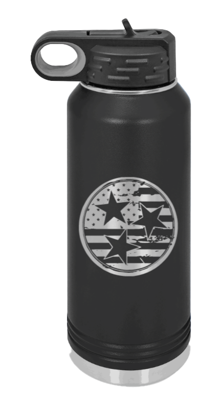 Tennessee Tristar Flag - 32oz Water Bottle Laser Engraved- Black