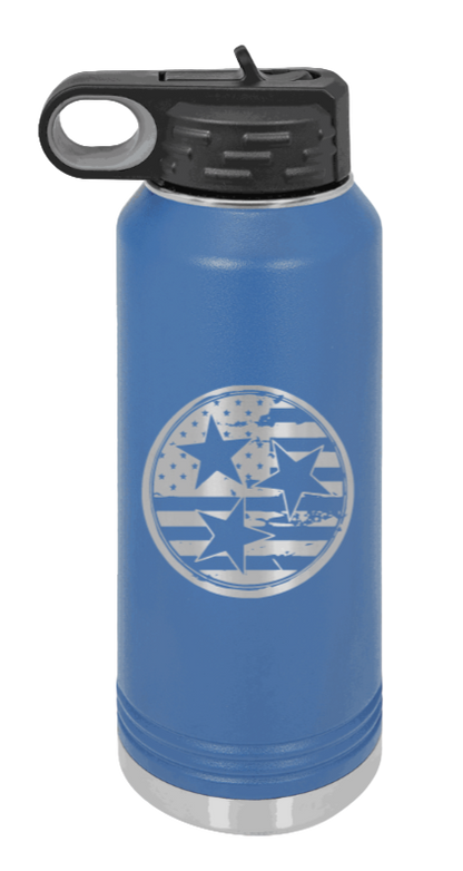 Tennessee Tristar Flag - 32oz Water Bottle Laser Engraved- Royal Blue