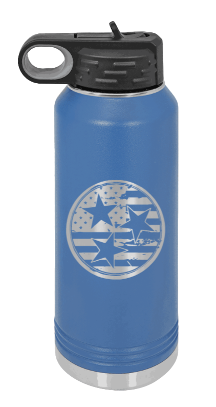 Tennessee Tristar Flag - 32oz Water Bottle Laser Engraved- Royal Blue