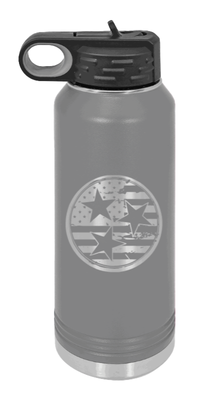 Tennessee Tristar Flag - 32oz Water Bottle Laser Engraved- Dark Grey