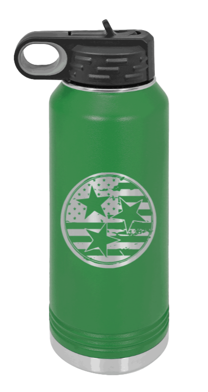 Tennessee Tristar Flag - 32oz Water Bottle Laser Engraved- Green