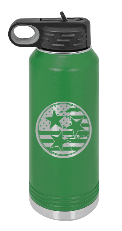 Tennessee Tristar Flag - 32oz Water Bottle Laser Engraved- Green