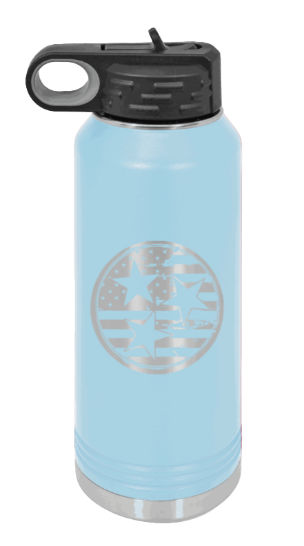 Tennessee Tristar Flag - 32oz Water Bottle Laser Engraved- Light Blue