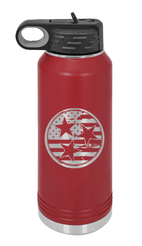 Tennessee Tristar Flag - 32oz Water Bottle Laser Engraved- Maroon