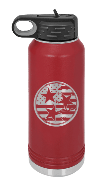 Tennessee Tristar Flag - 32oz Water Bottle Laser Engraved- Maroon