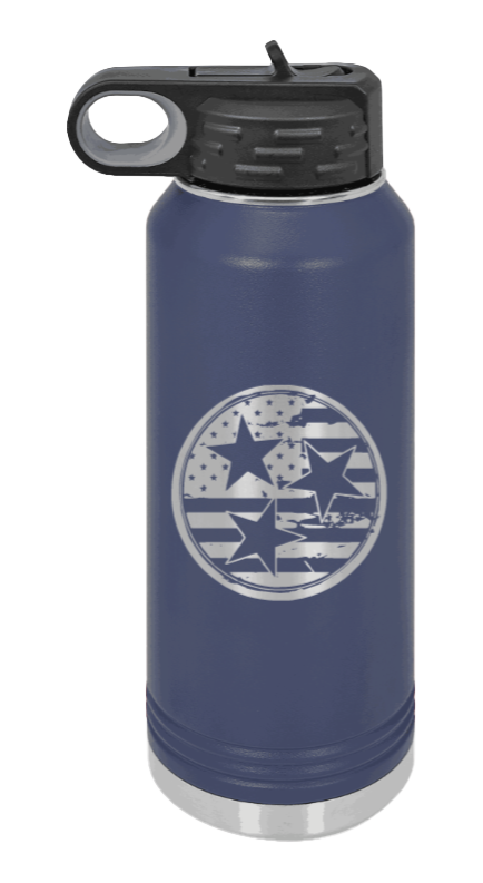 Tennessee Tristar Flag - 32oz Water Bottle Laser Engraved- Navy