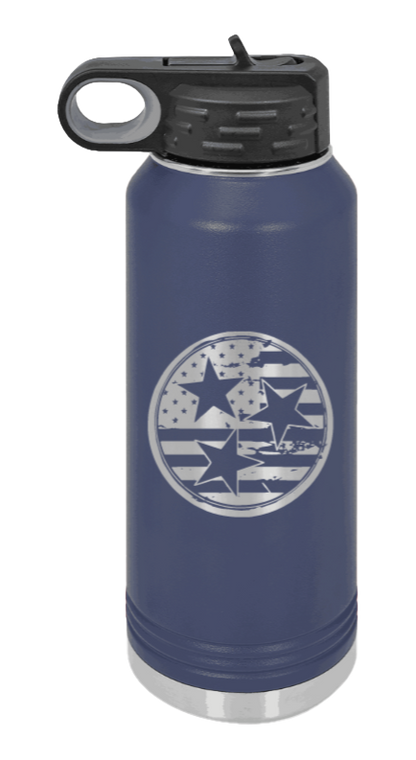 Tennessee Tristar Flag - 32oz Water Bottle Laser Engraved- Navy