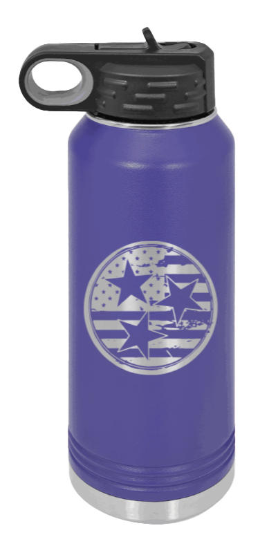 Tennessee Tristar Flag - 32oz Water Bottle Laser Engraved- Purple