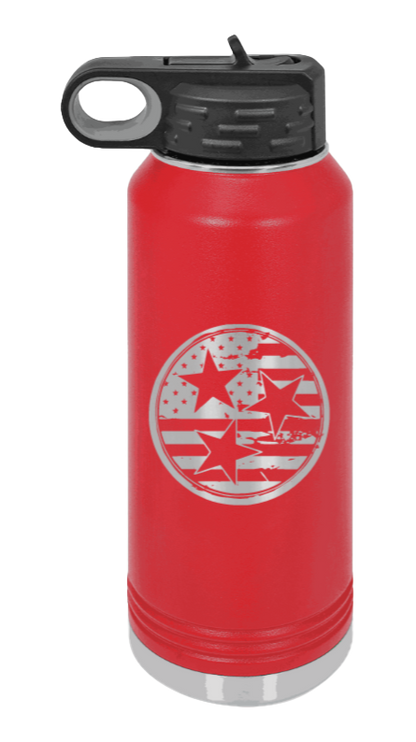 Tennessee Tristar Flag - 32oz Water Bottle Laser Engraved- Red