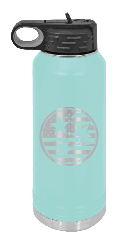Tennessee Tristar Flag - 32oz Water Bottle Laser Engraved- Teal