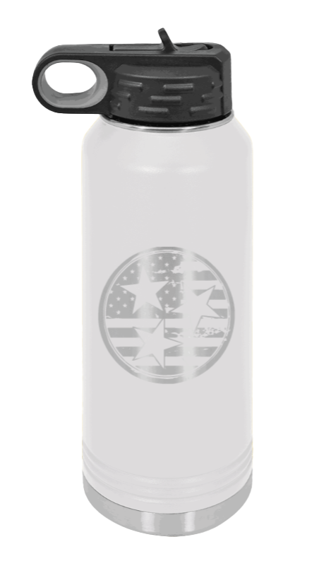 Tennessee Tristar Flag - 32oz Water Bottle Laser Engraved- White