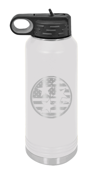 Tennessee Tristar Flag - 32oz Water Bottle Laser Engraved- White