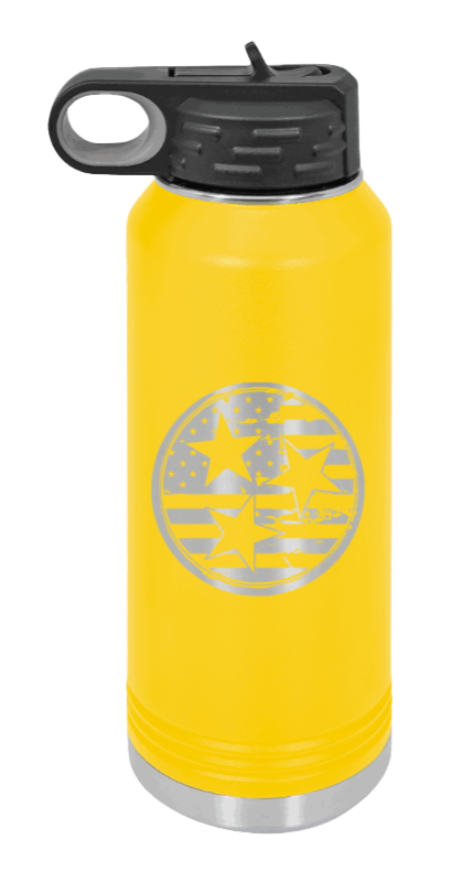 Tennessee Tristar Flag - 32oz Water Bottle Laser Engraved- Yellow
