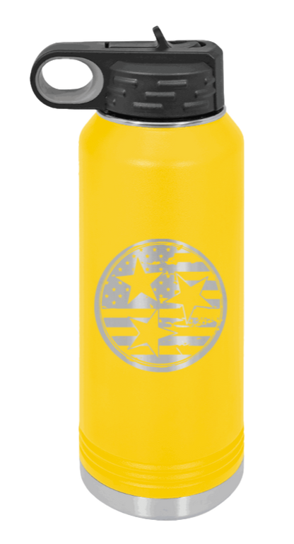 Tennessee Tristar Flag - 32oz Water Bottle Laser Engraved- Yellow