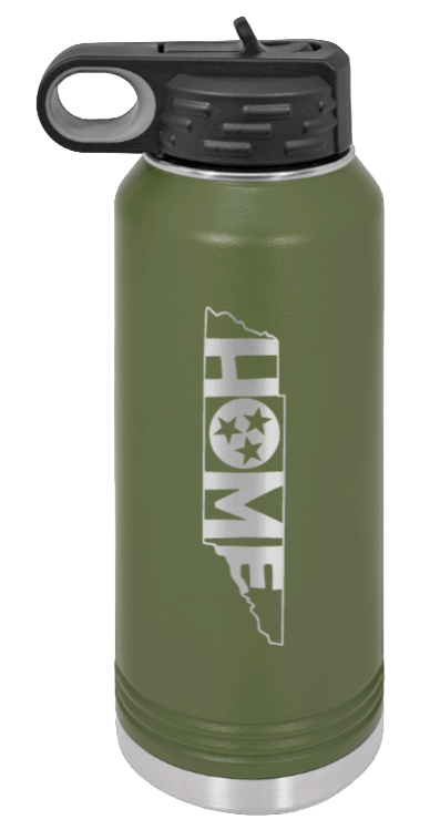 Tennessee Home - 32oz Water Bottle Laser Engraved- Olive
