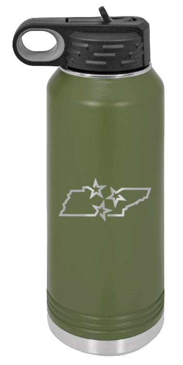 Tennessee Tristar State - 32oz Water Bottle Laser Engraved- Olive
