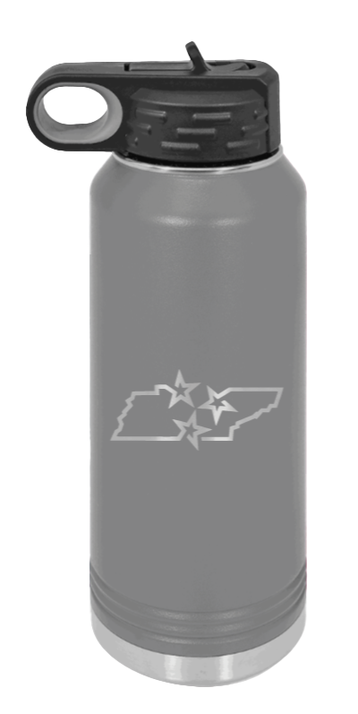 Tennessee Tristar State - 32oz Water Bottle Laser Engraved- Dark Grey