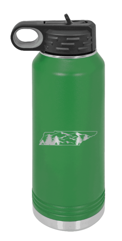 Tennessee Mountains - 32oz Water Bottle Laser Engraved- Green