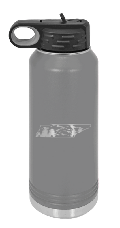 Tennessee Mountains - 32oz Water Bottle Laser Engraved- Dark Grey