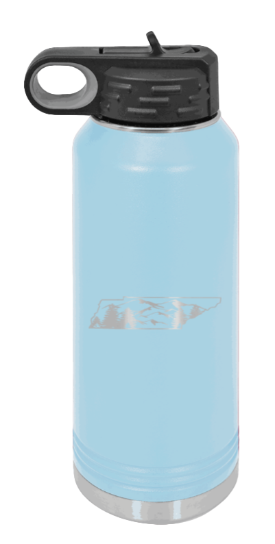 Tennessee Mountains - 32oz Water Bottle Laser Engraved- Light Blue
