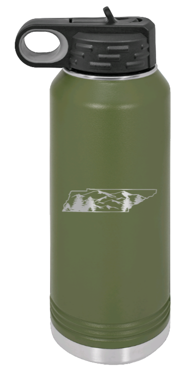 Tennessee Mountains - 32oz Water Bottle Laser Engraved- Olive