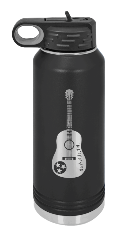 Tennessee Guitar - 32oz Water Bottle Laser Engraved- Black