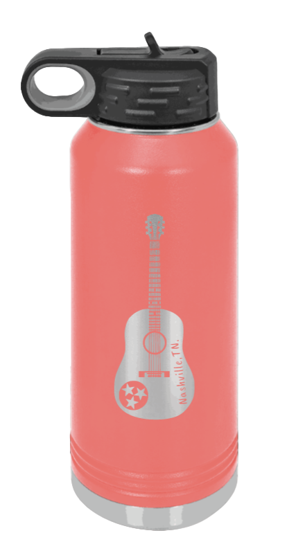 Tennessee Guitar - 32oz Water Bottle Laser Engraved- Coral