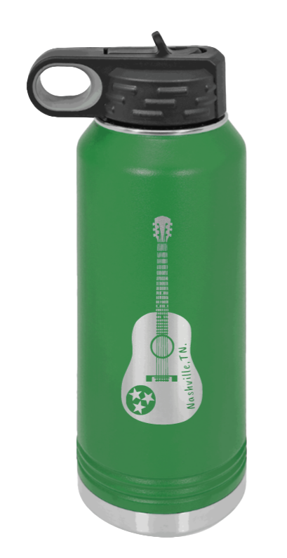 Tennessee Guitar - 32oz Water Bottle Laser Engraved- Green