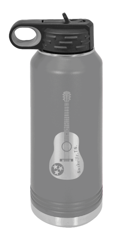 Tennessee Guitar - 32oz Water Bottle Laser Engraved- Dark Grey