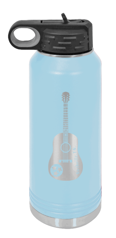 Tennessee Guitar - 32oz Water Bottle Laser Engraved- Light Blue