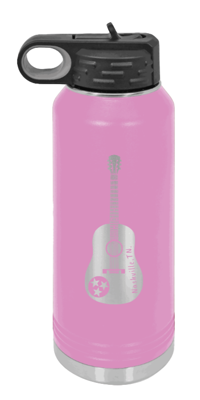 Tennessee Guitar - 32oz Water Bottle Laser Engraved- Light Purple