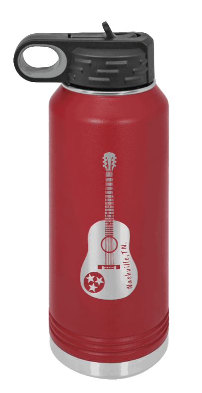 Tennessee Guitar - 32oz Water Bottle Laser Engraved- Maroon