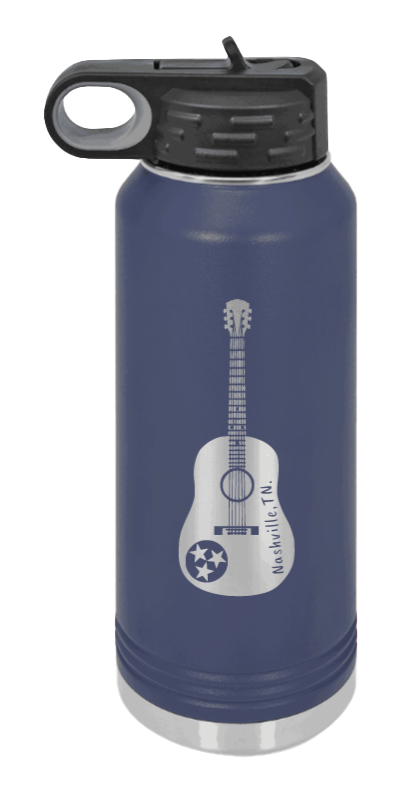Tennessee Guitar - 32oz Water Bottle Laser Engraved- Navy