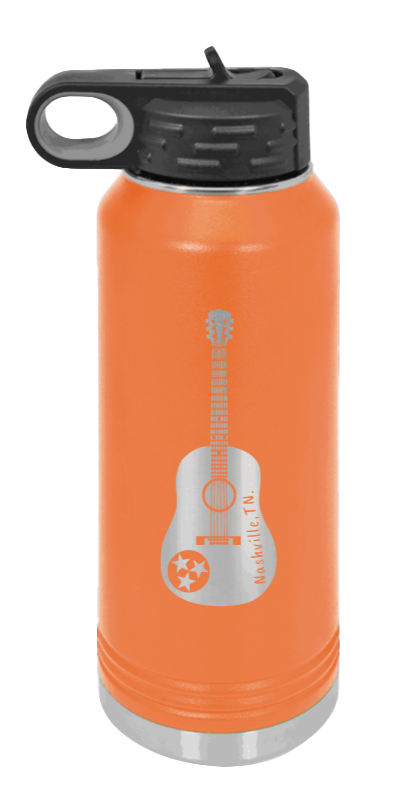 Tennessee Guitar - 32oz Water Bottle Laser Engraved- Orange