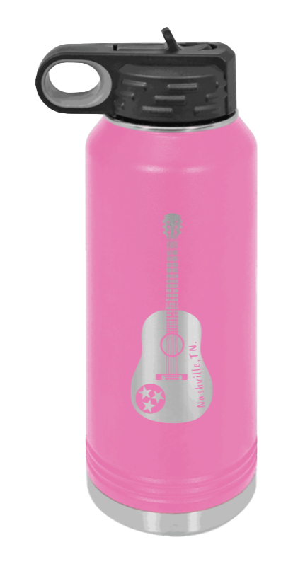 Tennessee Guitar - 32oz Water Bottle Laser Engraved- Pink
