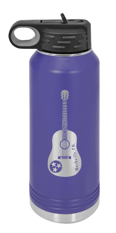 Tennessee Guitar - 32oz Water Bottle Laser Engraved- Purple