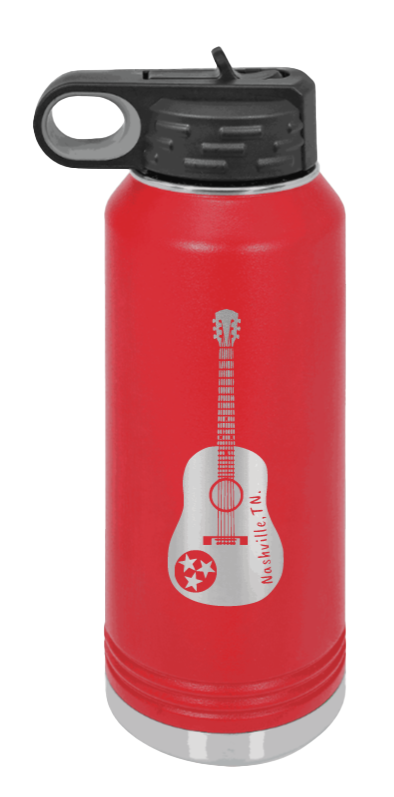 Tennessee Guitar - 32oz Water Bottle Laser Engraved- Red