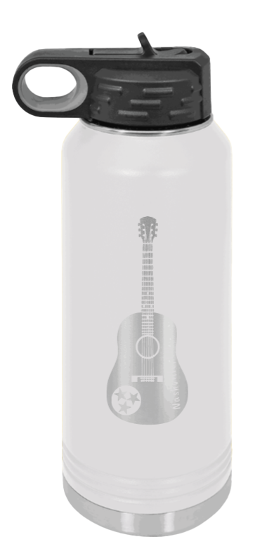 Tennessee Guitar - 32oz Water Bottle Laser Engraved- White